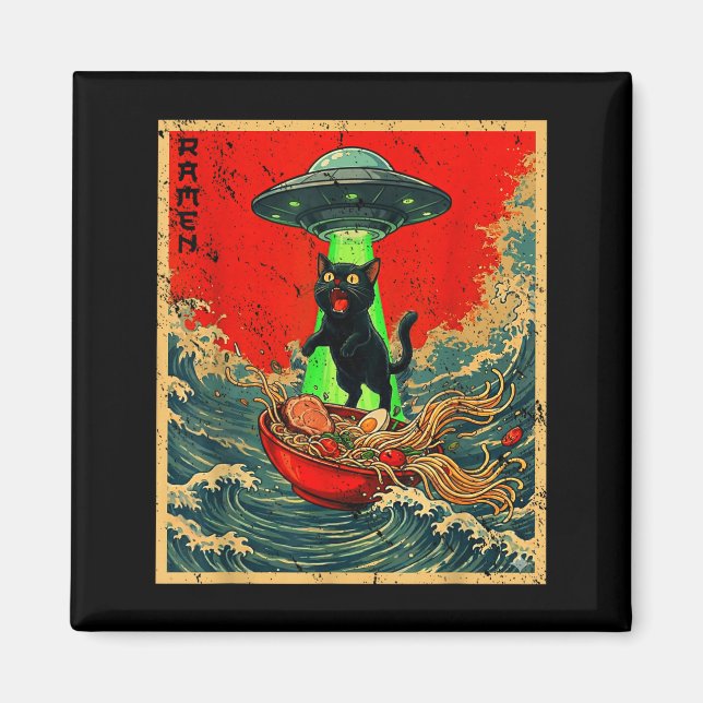 Aimant T-shirts graphiques hommes femmes Chat Ramen Ufo A (Devant)