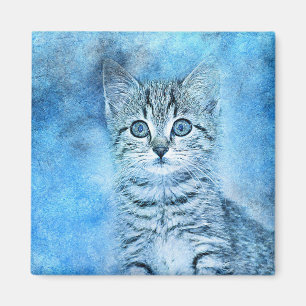 Aimant Tabby bleu Kitten   ABSTRAIT   Aquarelle