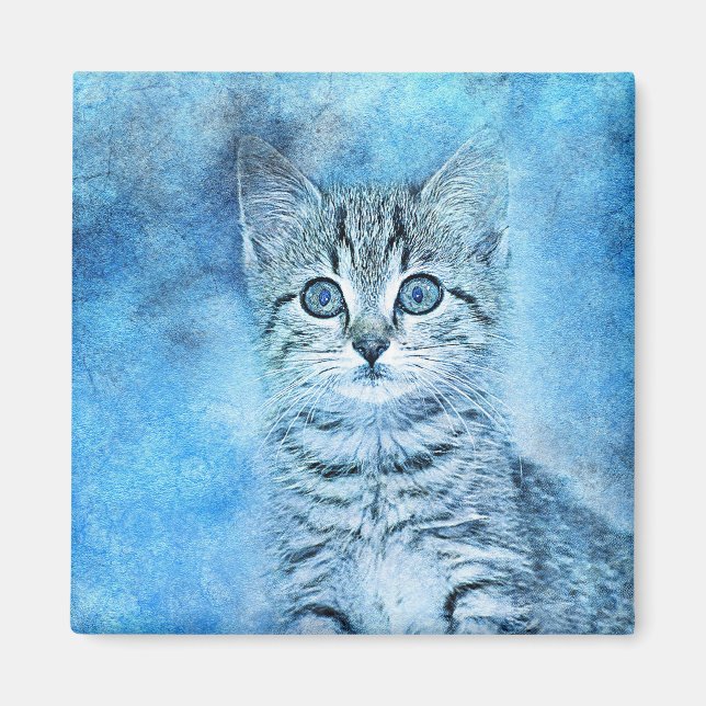 Aimant Tabby bleu Kitten | ABSTRAIT | Aquarelle (Devant)