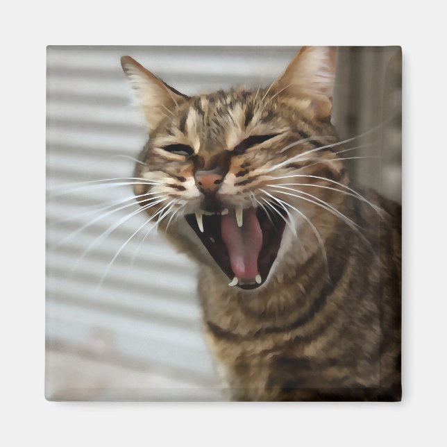 Aimant Tabby Cat Yawning Portrait Artistique (Devant)