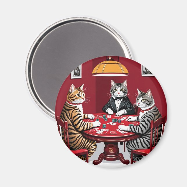 Aimant Tabby Cats Jouer Au Poker (Recto/Verso)