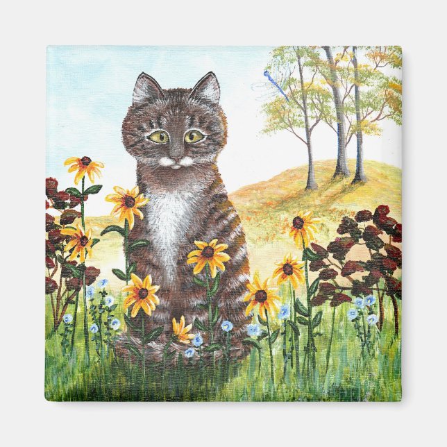 Aimant Tabby Chat Automne Paysage Feuille Créationarts (Devant)