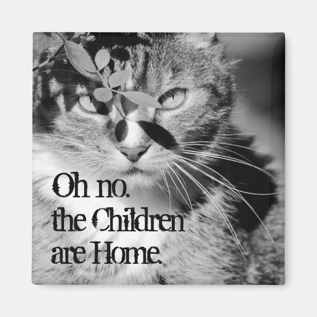 Aimant Tabby Chat Cachet "Oh non, les enfants sont chez e (Devant)