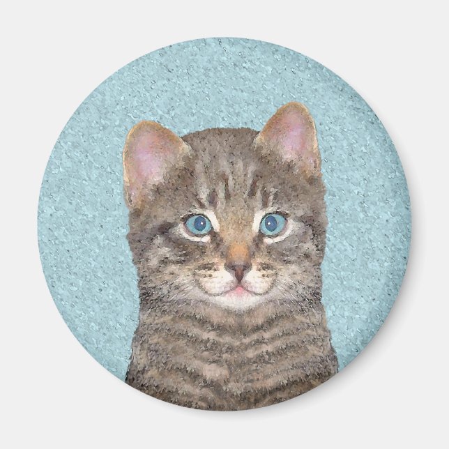 Aimant Tabby Gris Peinture Chat - Cute Original Art Chat (Devant)