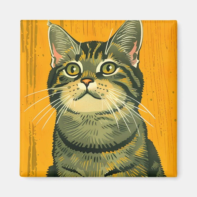 Aimant Tabby rayé minimaliste gris (Devant)