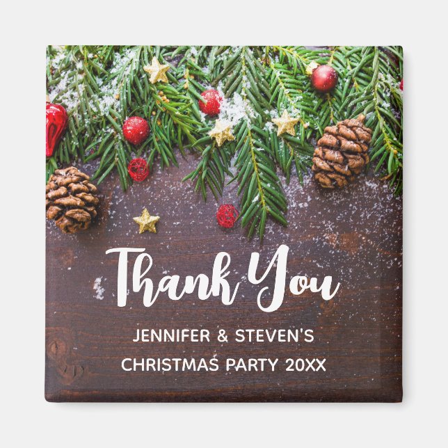 Aimant Table de Noël rustique avec pin et Merci de neige (Devant)