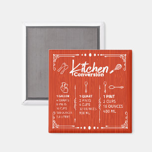 AIMANT TABLEAU DE CONVERSION DE GALLONS DE CUISINE EN PIN