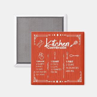 AIMANT TABLEAU DE CONVERSION DE GALLONS DE CUISINE EN PIN