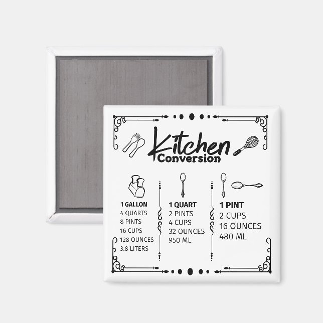 AIMANT TABLEAU DE CONVERSION DE GALLONS DE CUISINE EN PIN (Recto/Verso)