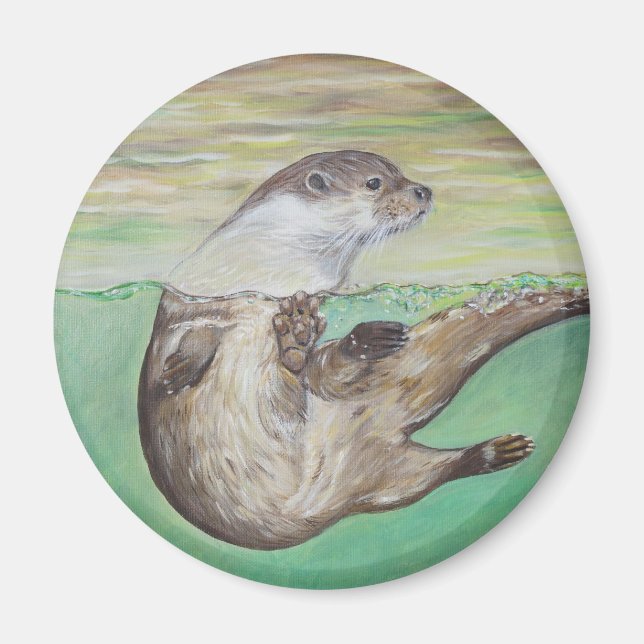 Aimant Tableau de la loutre de rivière joueuse (Devant)