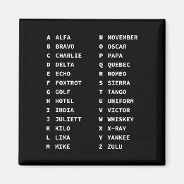 Aimant Tableau de l'alphabet phonétique ALFA - ZULU
