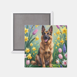 Aimant Tableau des fleurs de printemps de chien berger al