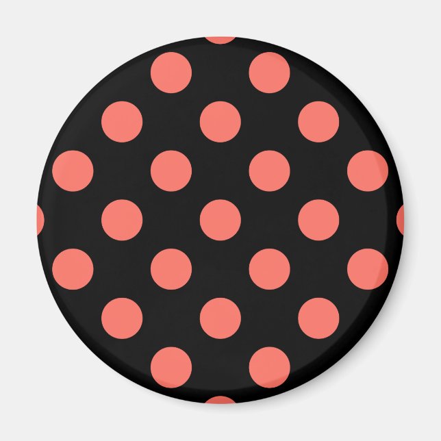 Aimant Taches polka corail vivant sur fond noir (Devant)