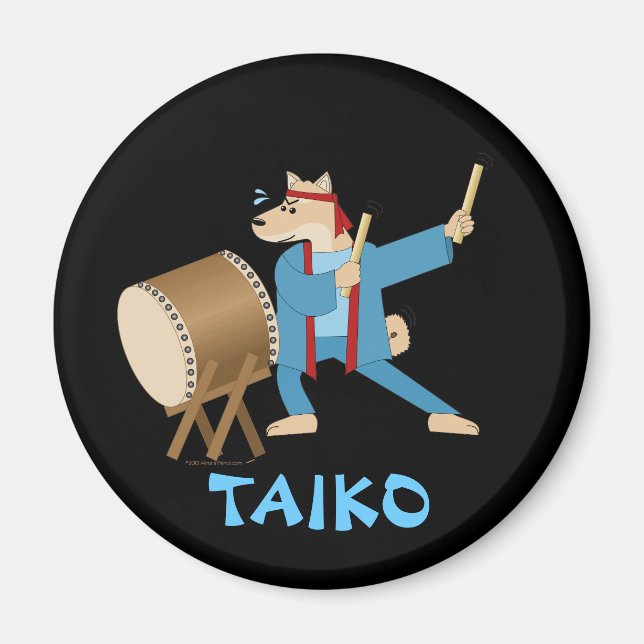 Aimant Taiko Drum Dessin Chien Taiko Drummer (Devant)