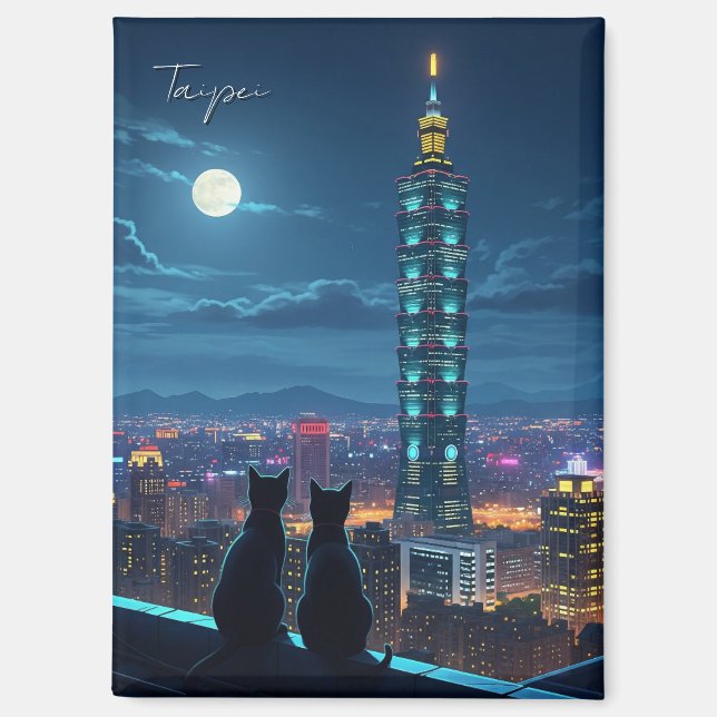 Aimant Taipei 101 chats la nuit (Recto)
