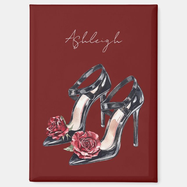 Aimant Talons Hauts Fleuris Noir Blanc (Recto)