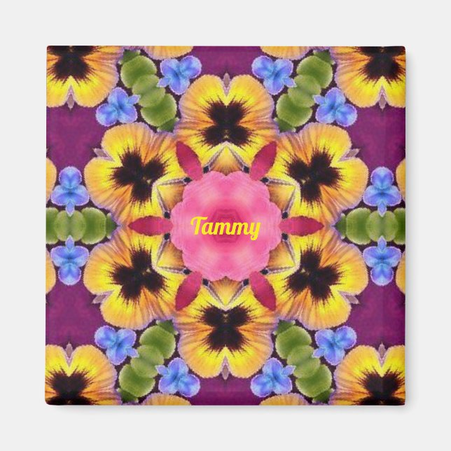 Aimant TAMMY ~ Abstrait Pansy ~ Rose bleu violet jaune (Devant)