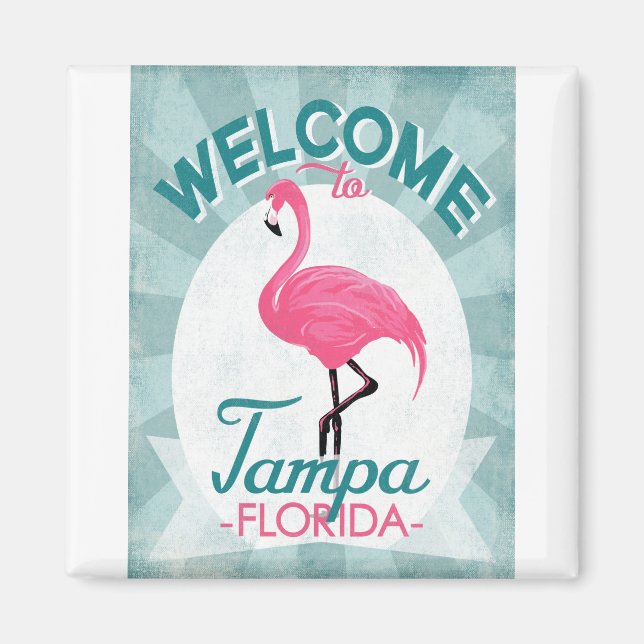 Aimant Tampa Florida Flamant rose rose - Voyage Vintage R (Devant)