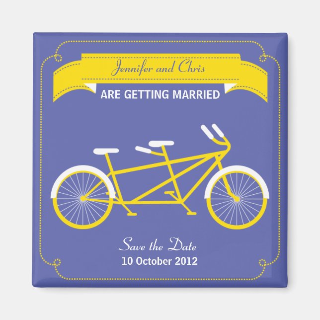 Aimant Tandem Bicycle moderne Mariage violet Enregistrer  (Devant)