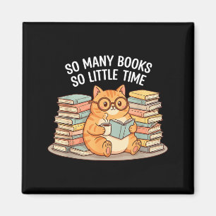 Aimant Tant de livres, peu de temps, chat avec café