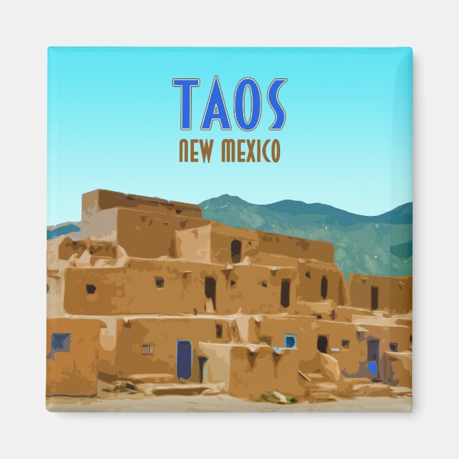 Aimant Taos Pueblos Nouveau-Mexique Vintage (Devant)