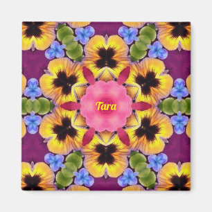 Aimant TARA ~ Abstrait Pansy ~ Rose bleu violet jaune