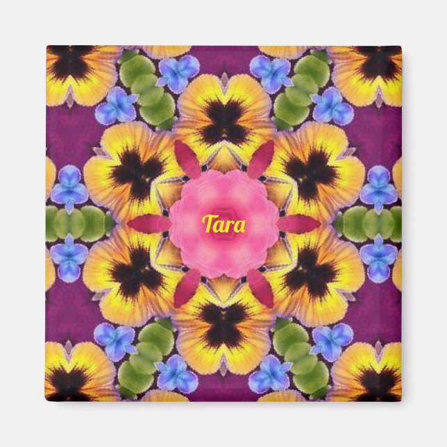 Aimant TARA ~ Abstrait Pansy ~ Rose bleu violet jaune (Devant)