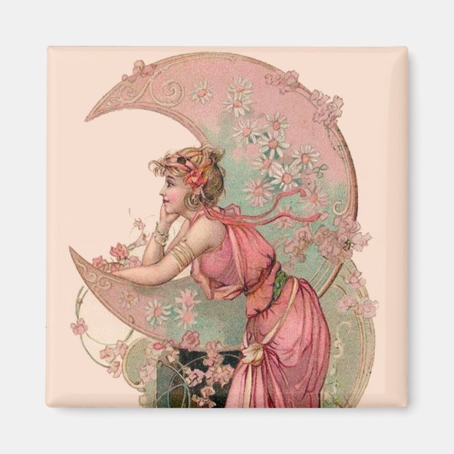 AIMANT TAROTS / LADY DE LA LUNE AVEC FLEURS EN ROSE (Devant)