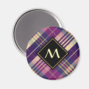 Aimant Tartan mauve, or et bleu
