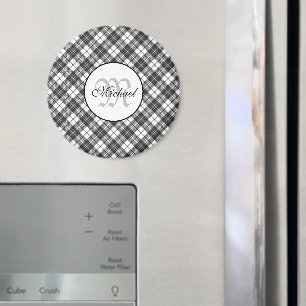 Aimant Tartan motif Noël noir blanc Monogramme