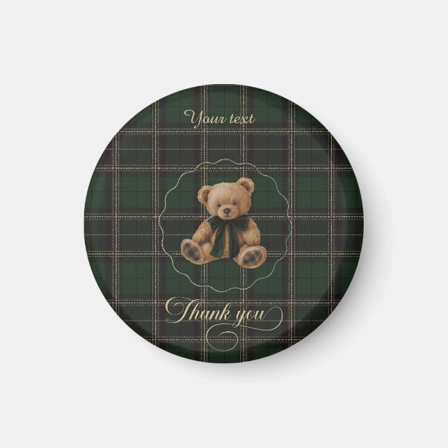 Aimant Tartan Vert Ours en Peluche  (Devant)