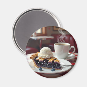 Aimant Tarte aux bleuets, crème glacée et café
