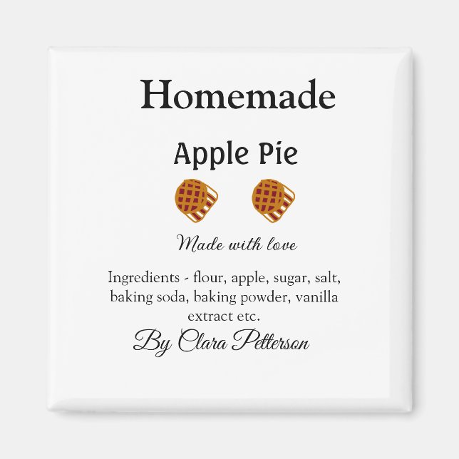 Aimant Tarte aux pommes maison faite avec amour ajouter i (Devant)
