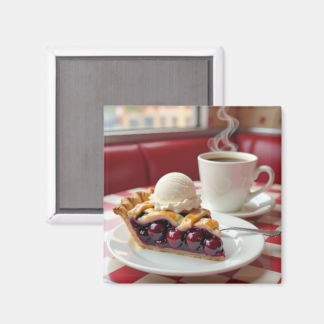 Aimant Tarte cerise, crème glacée vanille et café (Recto/Verso)
