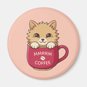 Aimant Tasse de café avec chat de dessin animé mignon et