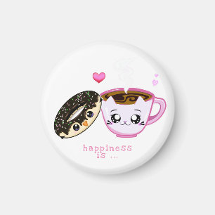 Aimant tasse de café et beignets roses kawaii le bonheu