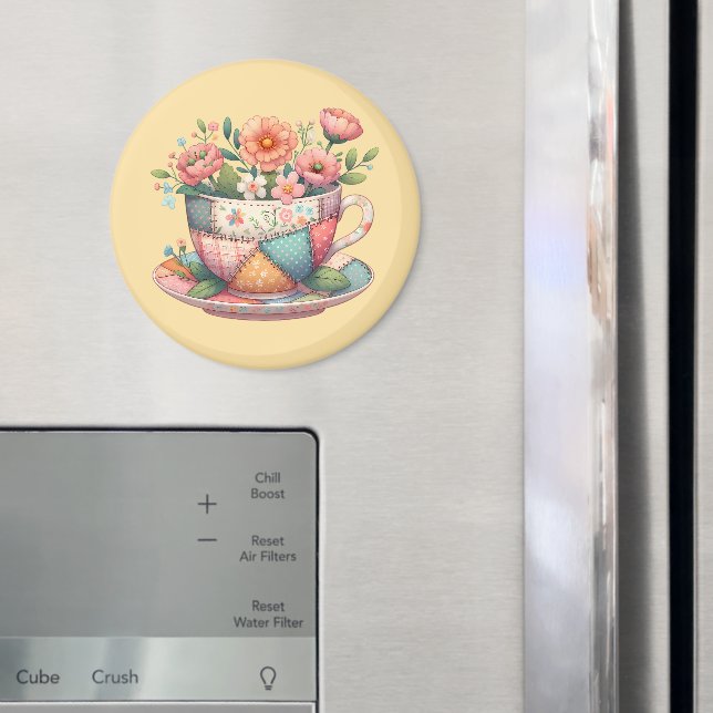 Aimant Tasse en patchwork avec des fleurs fantaisistes (In situ (réfrigérateur))
