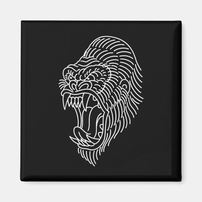 Aimant Tatouage à la tête de gorille traditionnelle améri (Devant)