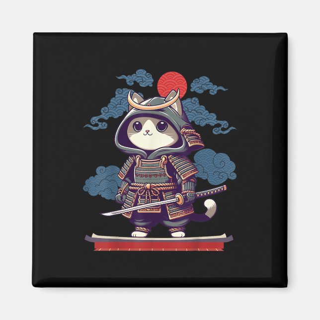 Aimant Tatouage de chat Samouraï japonais Kawaii Chat Nin (Devant)