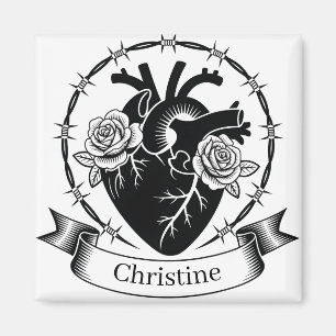 Aimant Tatouage de cœur anatomique : conception en noir e