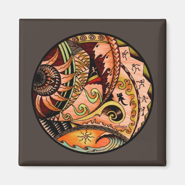 Aimant tatouage Océanie en bois (Devant)