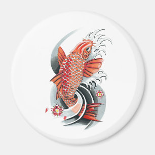 Aimant Tatouage rouge japonais oriental frais de poissons