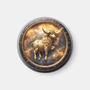 Aimant Taureau doré à l'intérieur d'une roue zodiacale ci