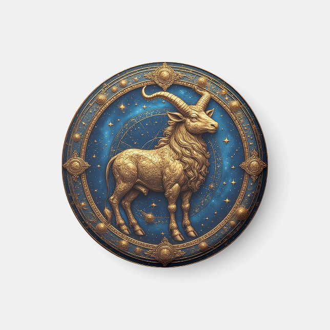 Aimant Taureau doré dans un cercle zodiacal cosmique (Devant)