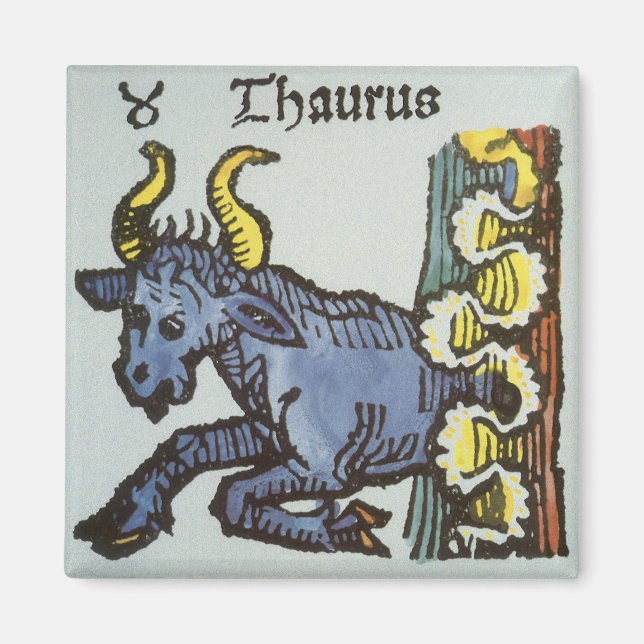 Aimant Taureau le Taureau, enseignes vintage du zodiaque (Devant)