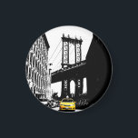 Aimant Taxi jaune Nyc Brooklyn Bridge New York<br><div class="desc">Taxi jaune Nyc Brooklyn Bridge New York City Round Magnet.</div>
