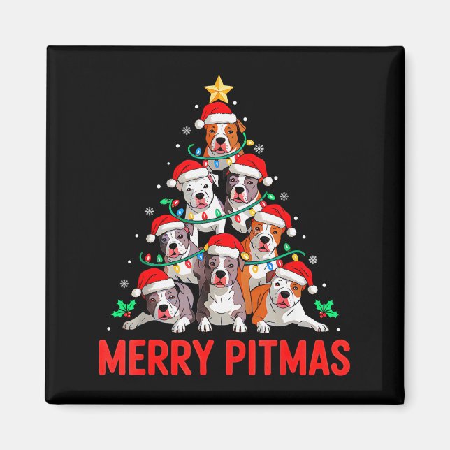 Aimant Tbull Dog Tree Xmas Light Santa Hat Christmas Merr (Devant)