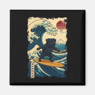 Aimant Tchern noir japonais vague de Kanagawa surfant au