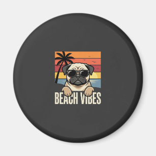 Aimant Tchiens de plage Pug Chien Coucher de soleil