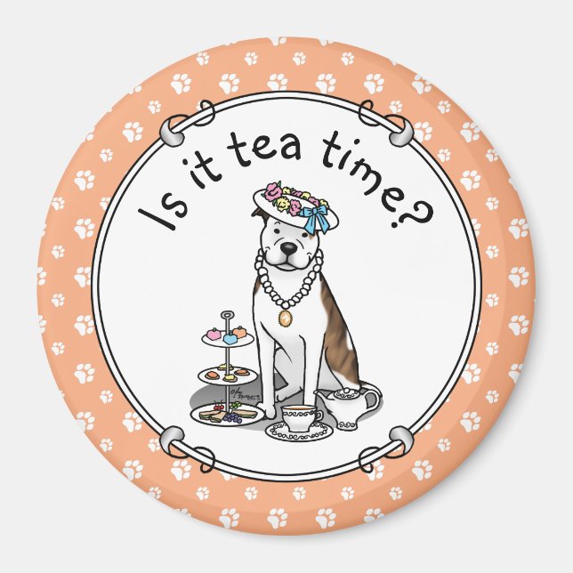 Aimant Tea Party Pit Bull (lt brindle white 3) chien mign (Devant)